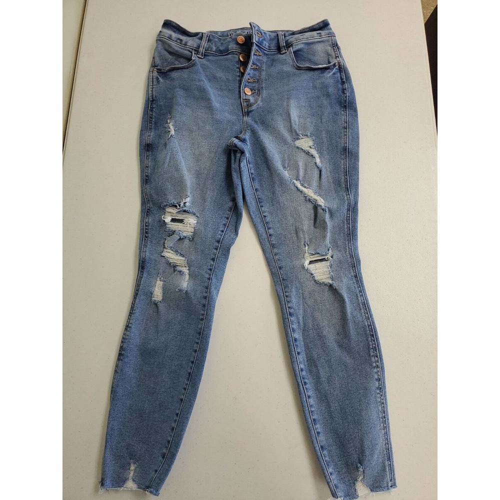 Maurices Womens Jeans MsShort High Rise Jegging Skinny Blue Raw Hem Destroyed  s